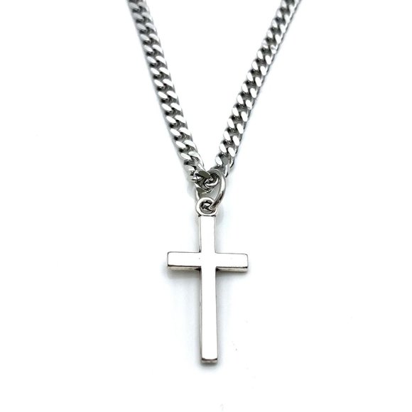 Cross Necklace for Man, 3mm Stainless Steel Curb - Picture 2 of 8